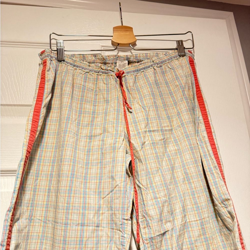 Vintage Calvin Klein Medium Plaid Pajama Pants with Coral Stripe Y2K pastels